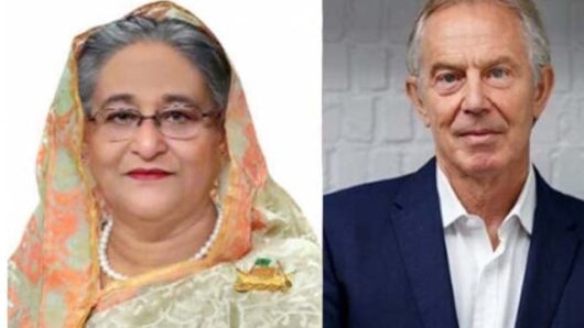 Former Prime Minister Tony Blair congratulates Sheikh Hasina on her reelection as PM