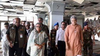 PM visits rampaged BTV Bhaban