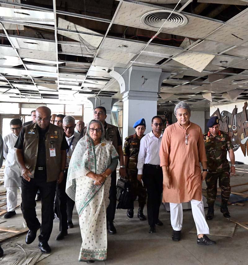 PM visits rampaged BTV Bhaban