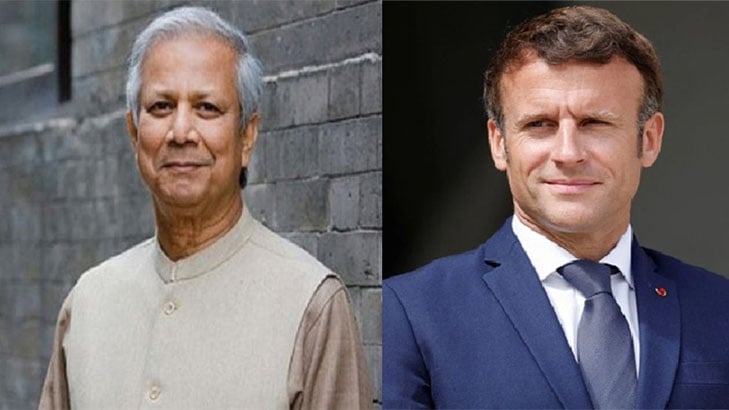 France President Macron greets Chief Adviser Prof Yunus