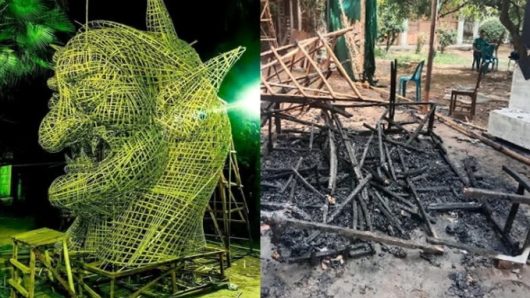 Hasina’s face motif built for Noboborsho Shobhajatra burnt